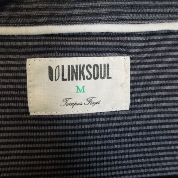 Link Soul Mens M Gray Striped Tempus Fugit Polo Shirt Short Sleeves Collared - Picture 6 of 8